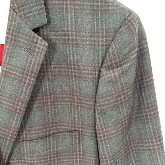 Daniel Hechter Paris 100% Wool Plaid Blazer Mens Size 44L Red Lining - Picture 2 of 9